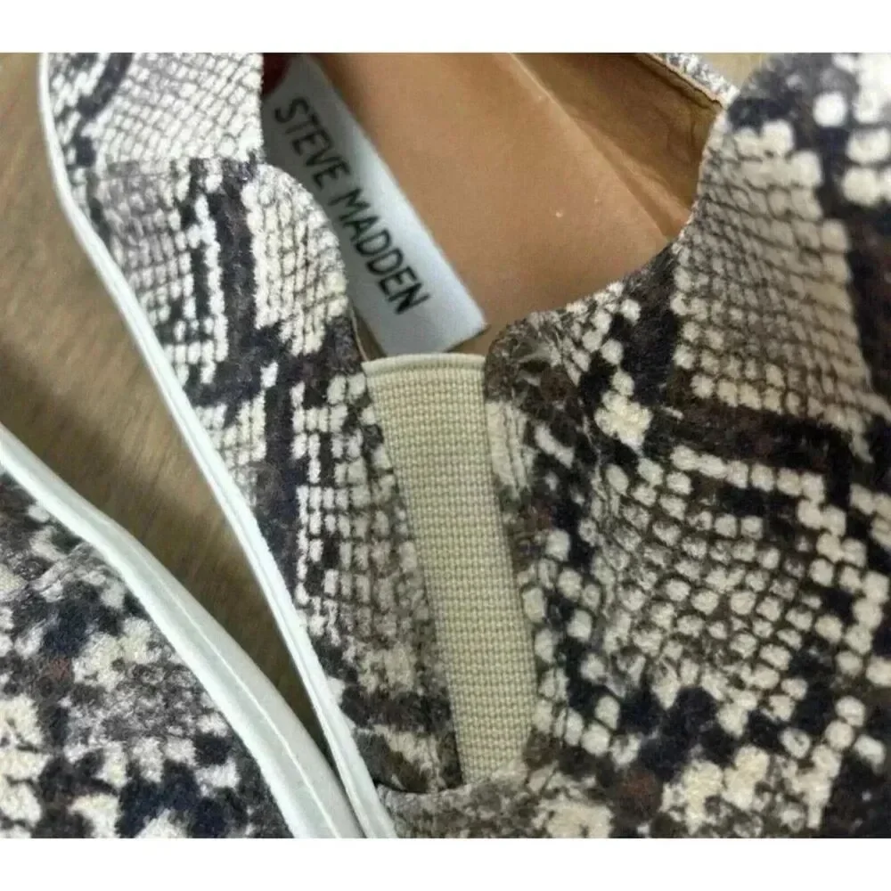 Steve Madden Fayna Women’s Snake Print Slip-On 10 Sneakers Trendy Casual Flats